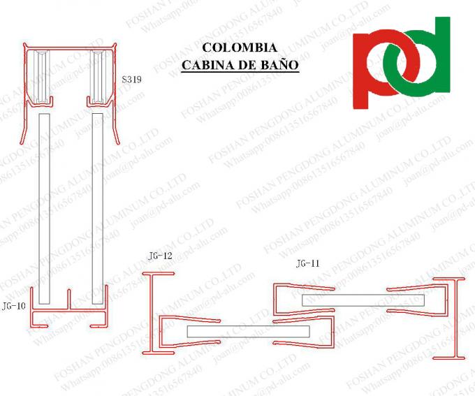 Perfis de alumínio para a caixa do chuveiro a Colômbia e a Costa Rica